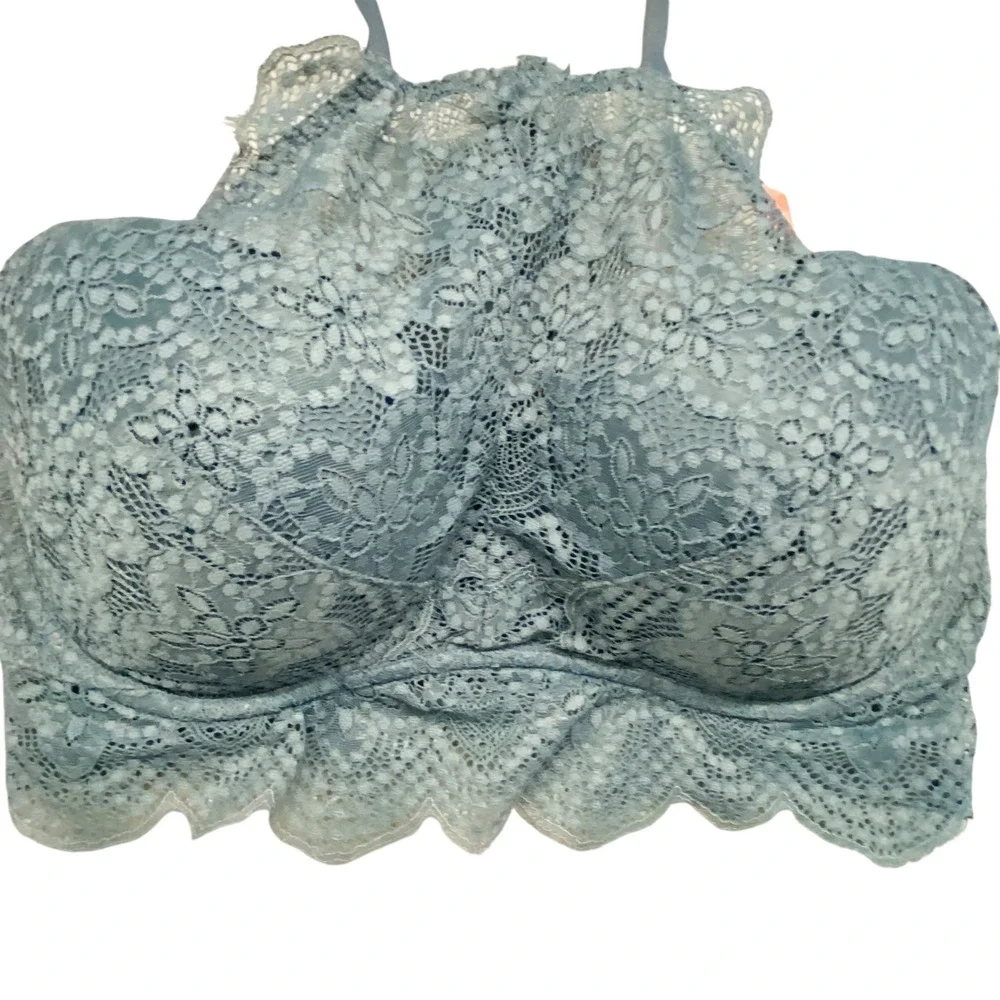 Victoria's Secret PINK High Neck Push Up Lace Bralette Gray‎ Size M (D-DD)